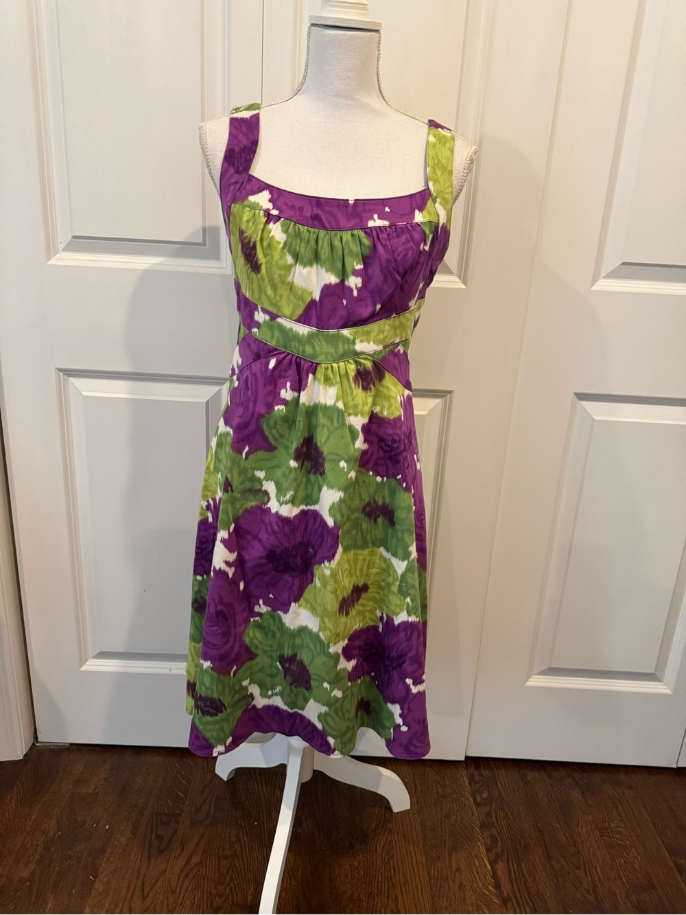 London Times Floral Cotton Blend Dress, Purple & Green, Size 8